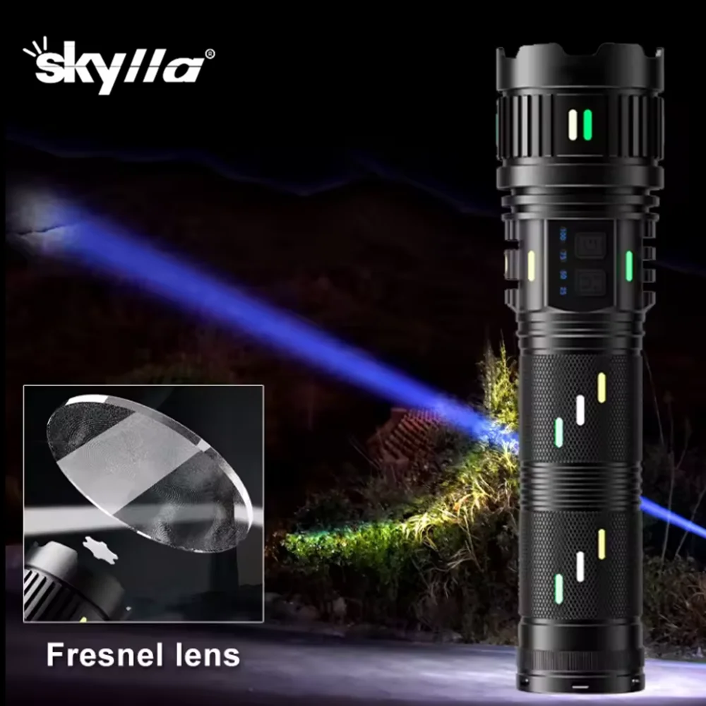 

High Power Long Range Tactical Torch LED Flashlight USB Rechargeable Super Bright Lantern With Luminous Strips Outdoor Lamp