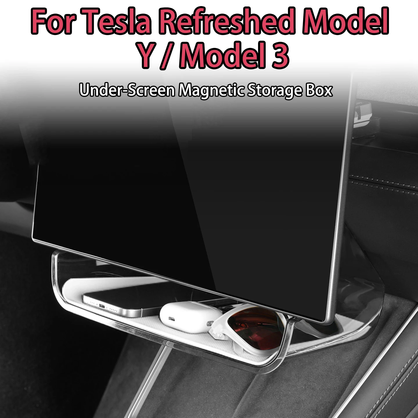 For Tesla Refreshed Model Y/ Model 3 Under-Screen Magnetic Storage Box car accessories Space Saver Item Storage