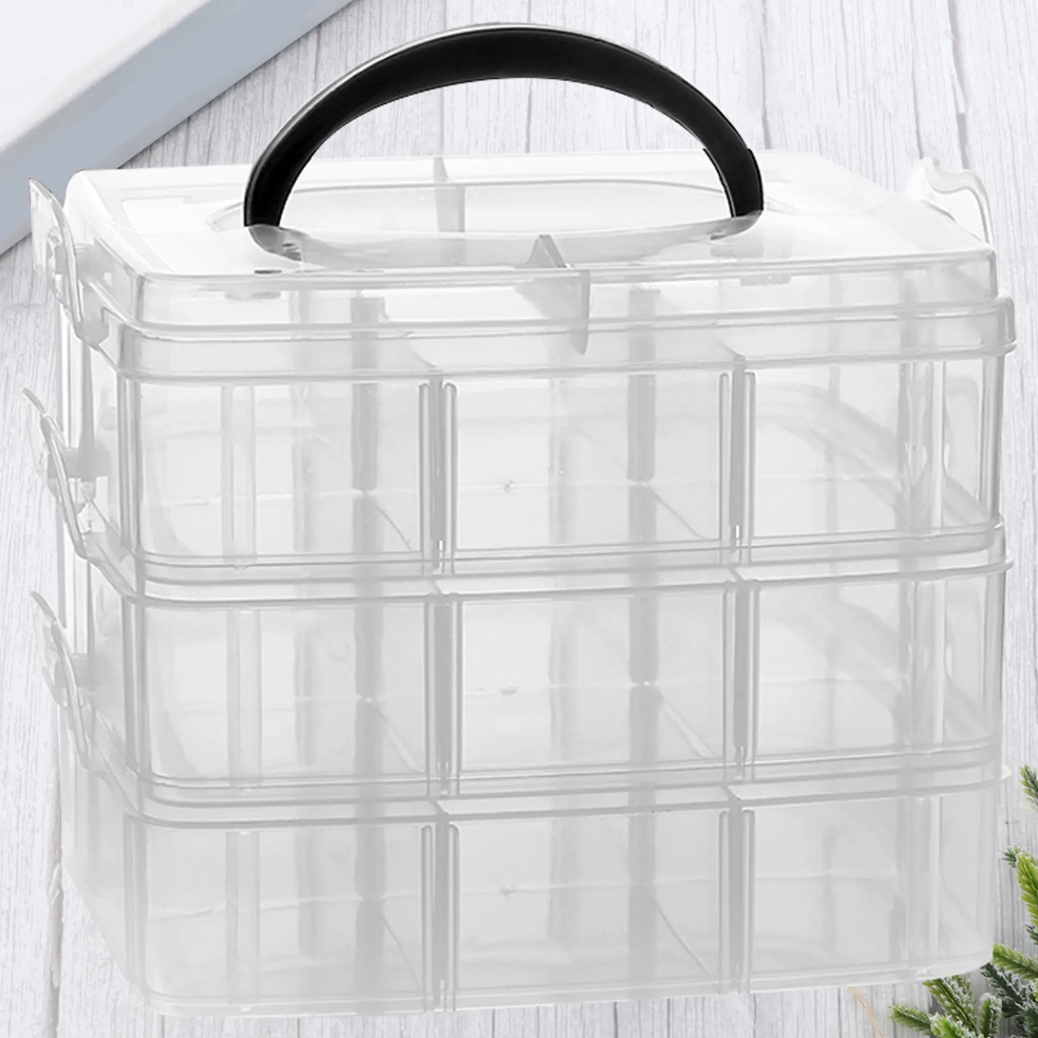 

1Pcs Transparent Plastic Jewelry Box Three Layers 18 Grids Detachable Portable Hair Rope Storage Case Desktop Organizer