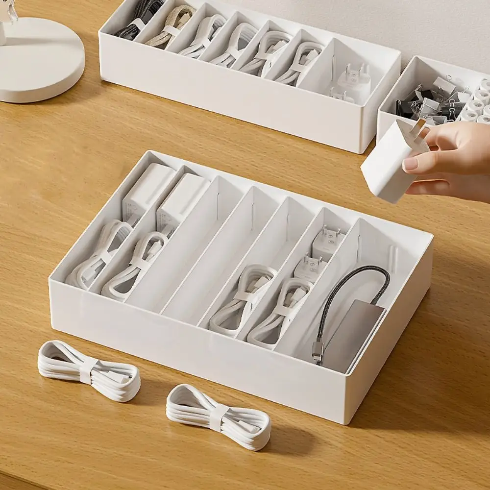 Multifunctional Cable Organizer Box Compartment Stackable Desk Drawer Organizer Removable Dividers Space Saving