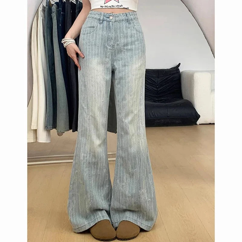 

Female High Waist Straight Leg Flared Jeans Girls Korean Fashion Solid Denim Pants Lady Chic Designer Baggy Trousers