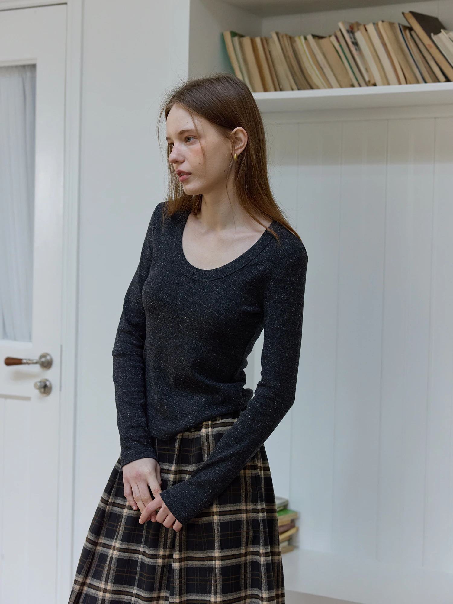 

Slim Fit Long Sve U-Ne T-irt Women's Autumn Winter New Sle Inner Wear Base irt Top Versatile Mixed Color Lyocell Soft