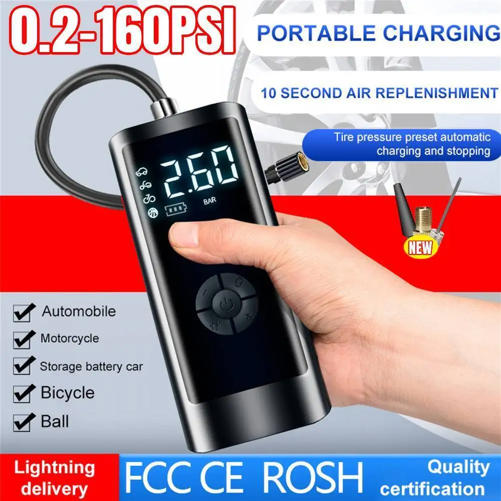 

6000MAH Portable Car Air Compressor 12V 260PSI Electric Cordless Tire Inflator Pump For Motorcycle Bicycle Boat AUTO Tyres Balls