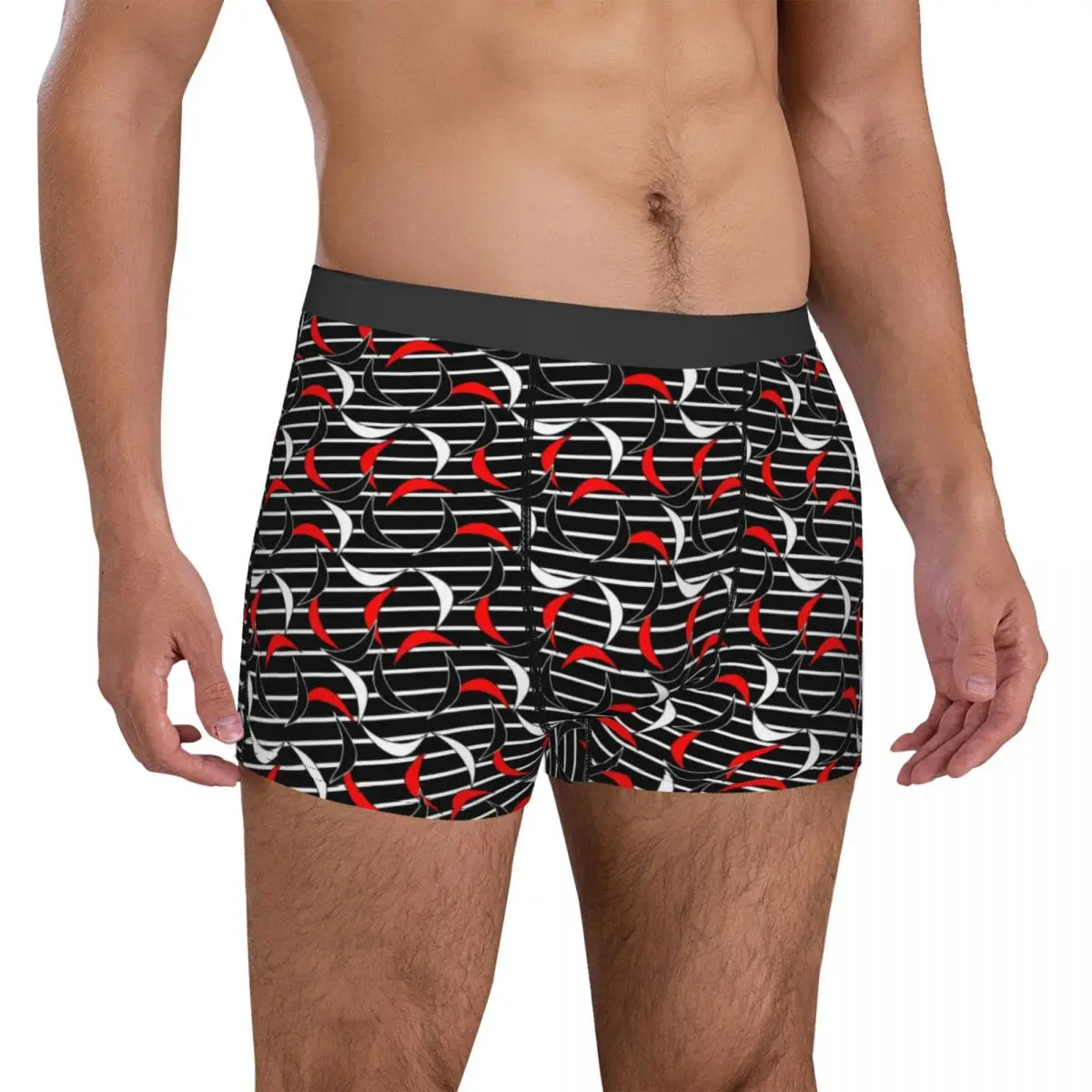 Half Moon Print Underwear White Red Stripes Men Underpants Sublimation Breathable Boxershorts Hot Shorts Briefs Plus Size 2XL