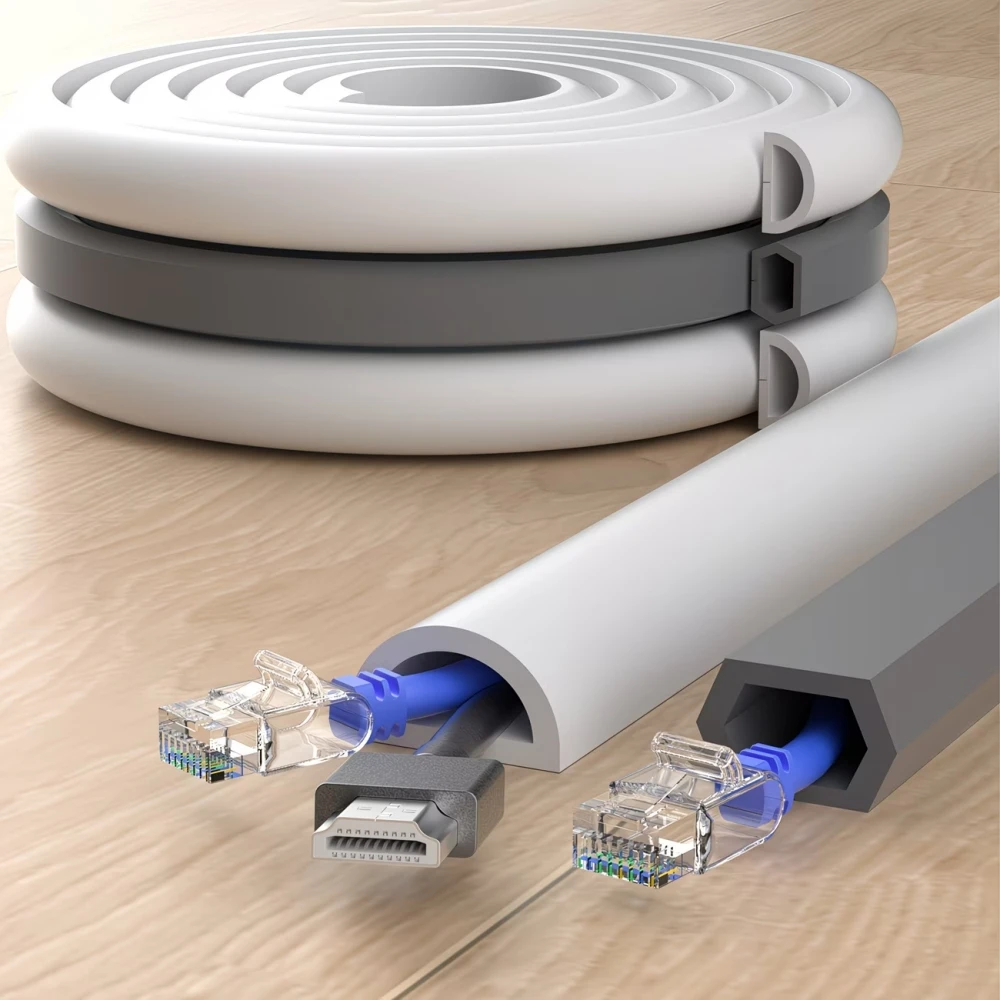1pc 118.11IN Self-Adhesive PVC Cable Management Tube, Invisible Floor Wire Cover for Desk, Wall & Floor Installation Home Decor