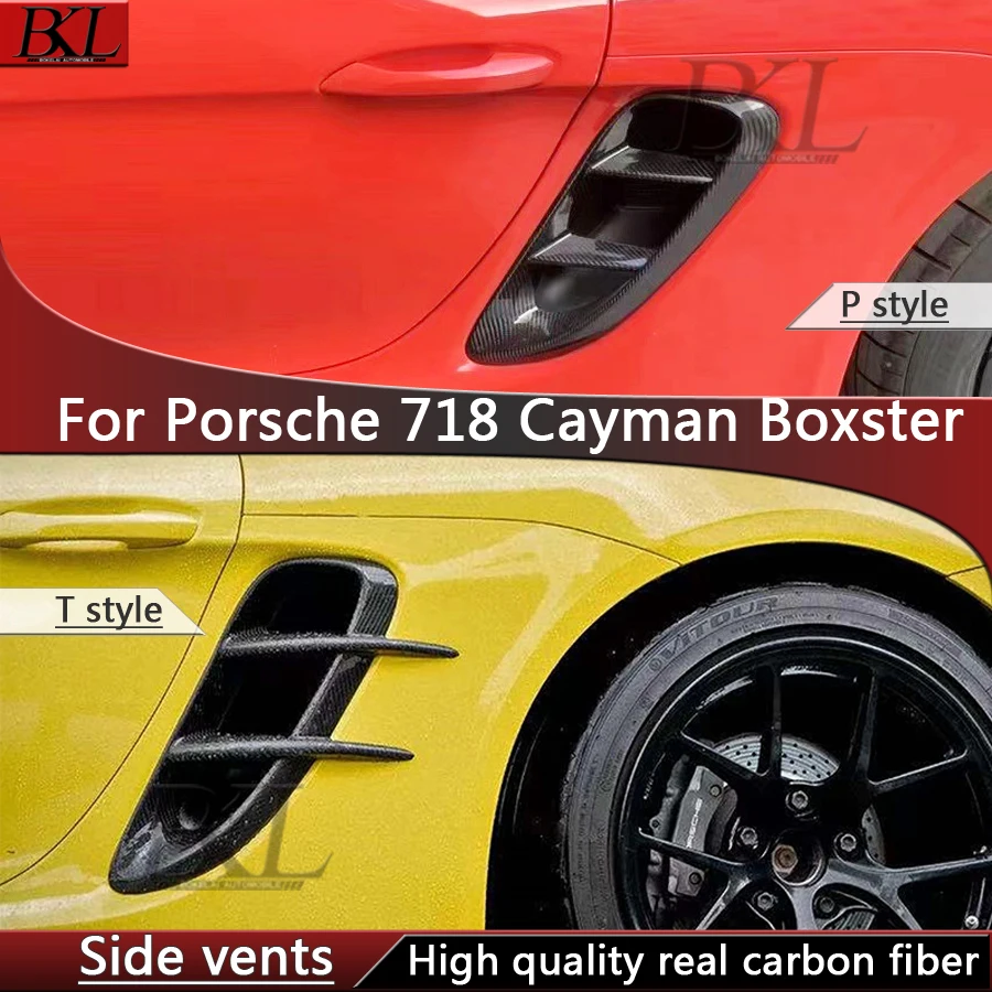 

For Porsche 718 Cayman Boxster Dry Carbon Fiber 2PC Set Auto Fender Side Air Vent Side wind knife Outlet Cover Upgrade body kit