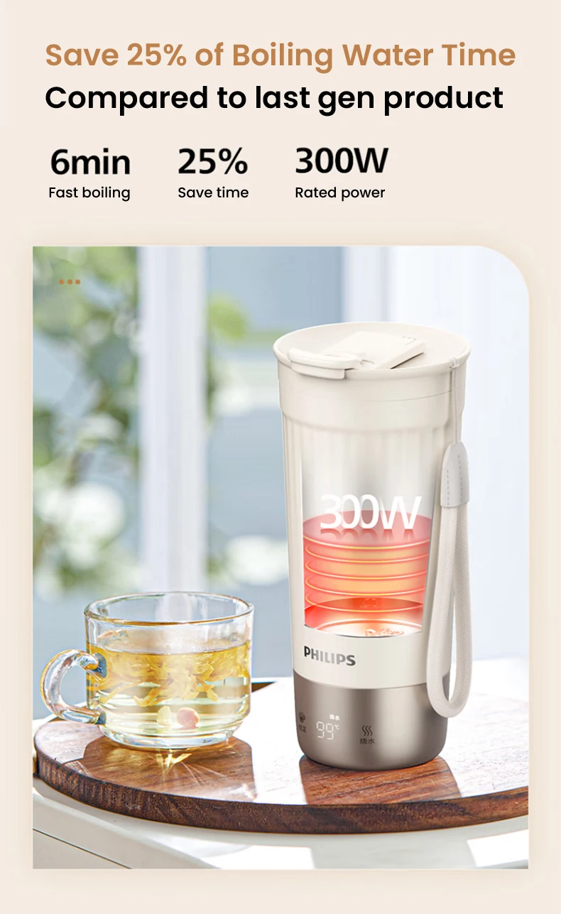 Philips Electric Kettle Bottle 400ml Electric Heating Cup NTC Temperature Control 110V-240V Thermos Cup