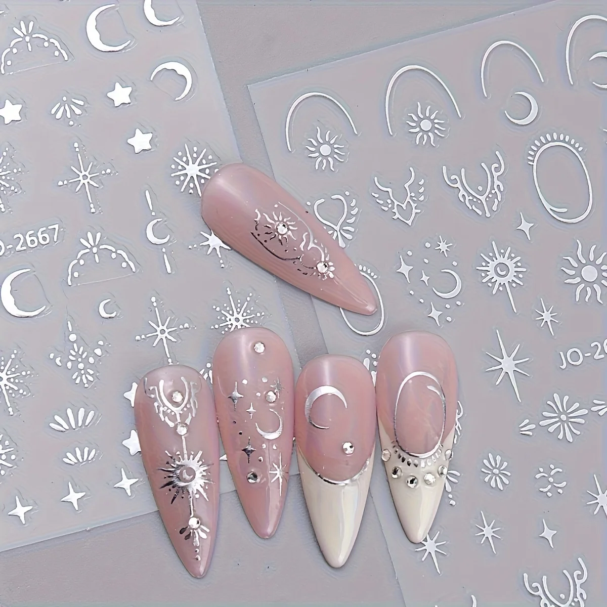 Set of 4 Bohemian Star And Moon Stickers in Golden & Silvery Colors for Nail Art