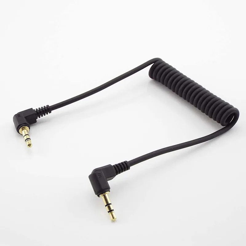 3.5mm Double male jack plug 3 pole Stereo end 90 degree Car Aux Speaker Wire Audio Line Spring Audio Cable for Mp3 Mobile Phone