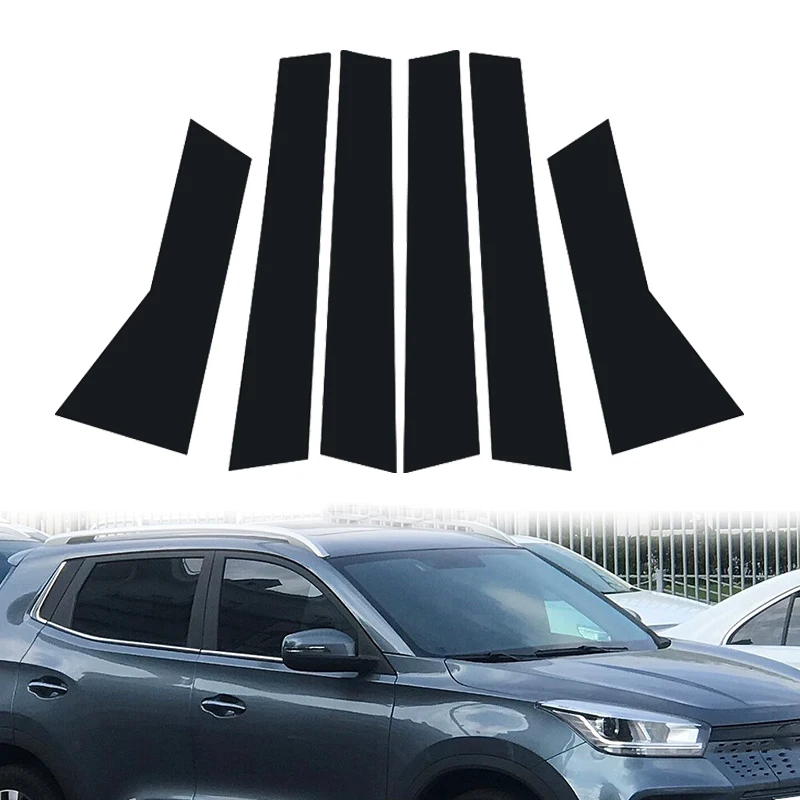 

6Pcs for Chery Tiggo 3/4 2017 2018-2021 Car Window Decoration Bright Black Door Frame Cover Center Pillar Sticker