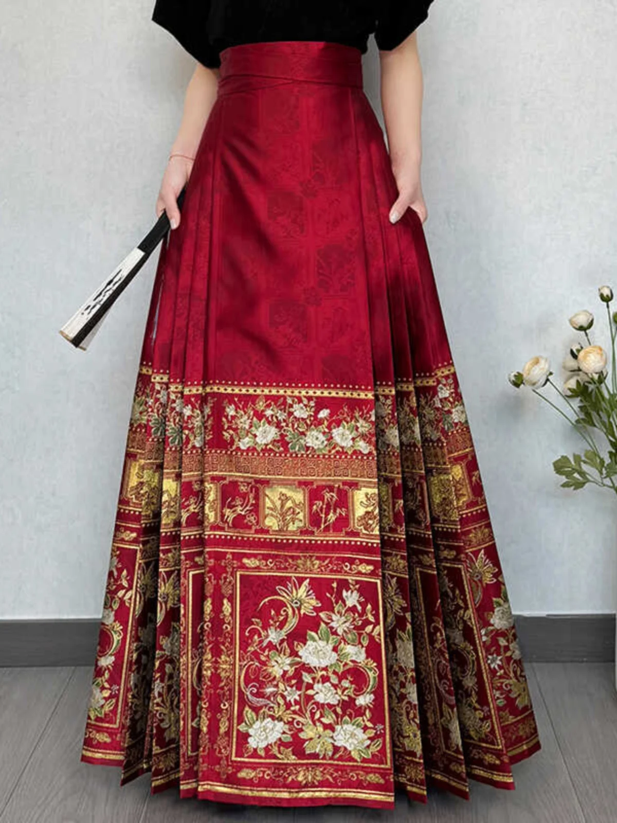 

Оригинальная юбка Hanfu Qingyuan для повседневной носки, с цветочным узором, для танцев, с тяжелой вышивкой, осенне-зимняя новинка, женская юбка