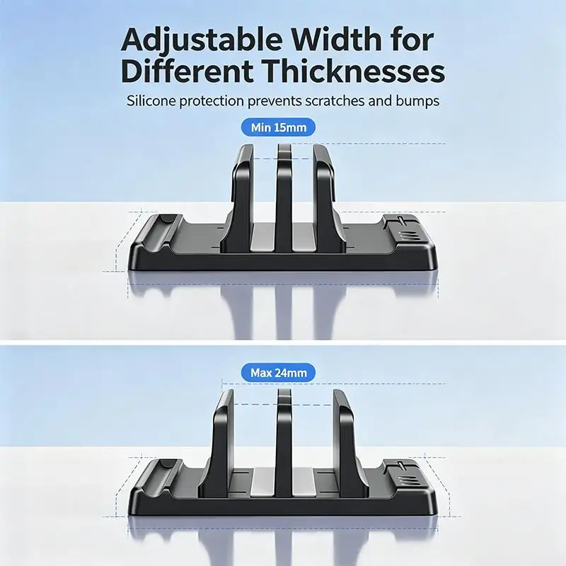 Vertical Laptop Stand Adjustable Thickness Non-Slip Desktop Holder for Office Workstation Laptop Tablet Phone