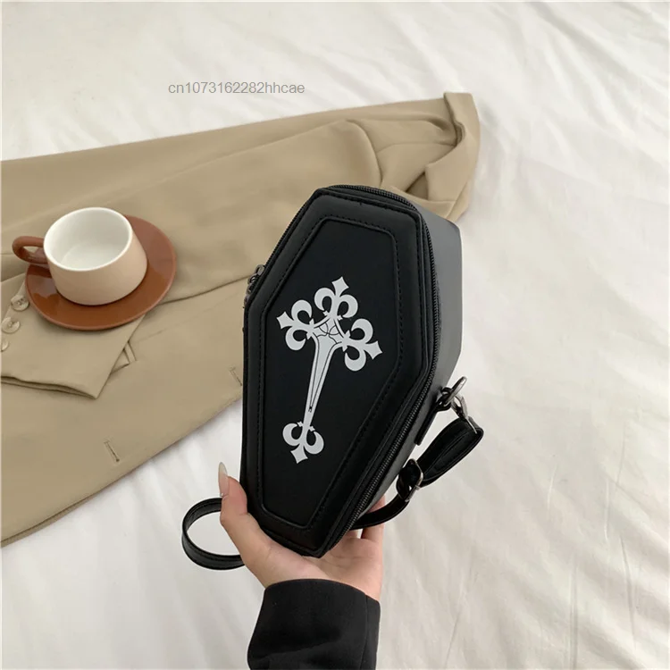 Torby Crossbody w kształcie gotyckiej trumny czaszka duch Cosplay torba na ramię motyw Halloween torebka na imprezę mała torebka z poliuretanu torba