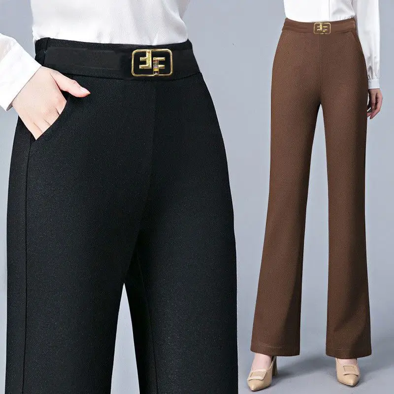 

Autumn High Waist Casual New Micro Flare Pants Korean Simple Solid Pockets Slim Versatile Fashion Elasticity Straight Trousers