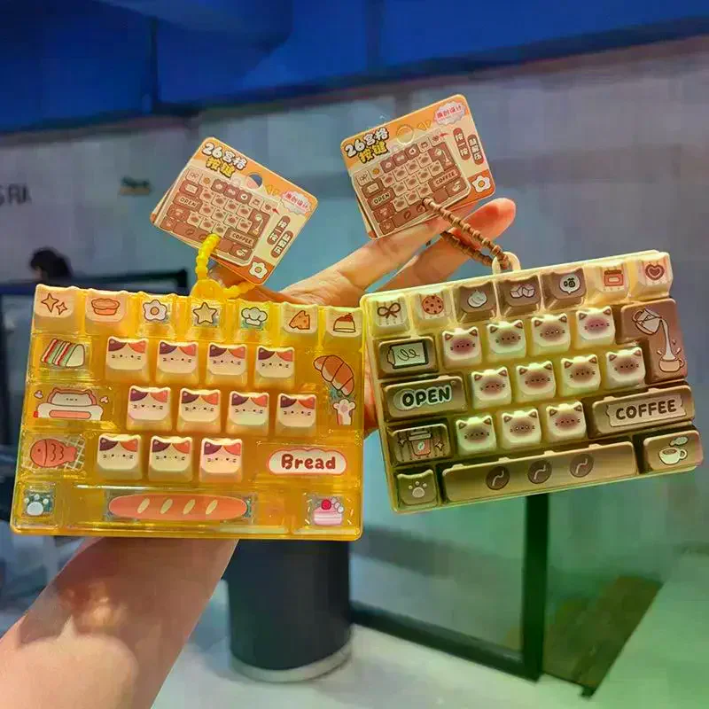 Cat Pudding Decompression Color Keyboard Cartoon Clicker Backpack Pendant Mobile Phone Car Key Chain Home Decoration 26-key