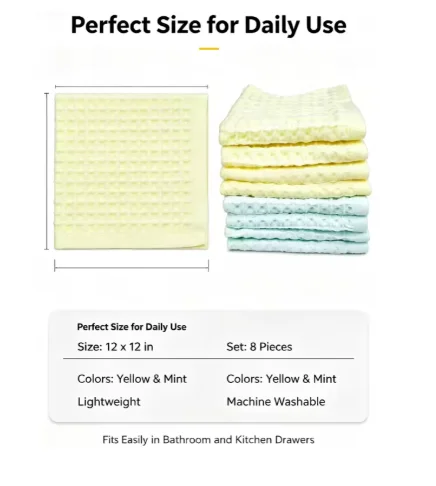 Waffle Weave Kitchen Dish Cloths 12x12in Absorbent Reusable Washable Quick Dry Cleaning Towels For Kitchen Bathroom