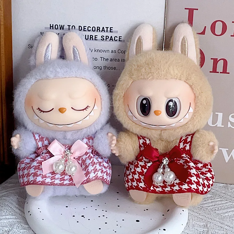 

17cm Labubu 1-3 Gen Doll Outfits | Houndstooth Skirt | Stylish Clothes for Labubu Plush Pendants Accessories