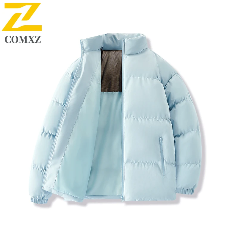 معطف سترة رجالي بياقة واقفة مقاوم للرياح دافئ بلون سادة خفيف الوزن مبطن للمشي لمسافات طويلة والسفر والتزلج والعمل سترة الخبز الشتوية