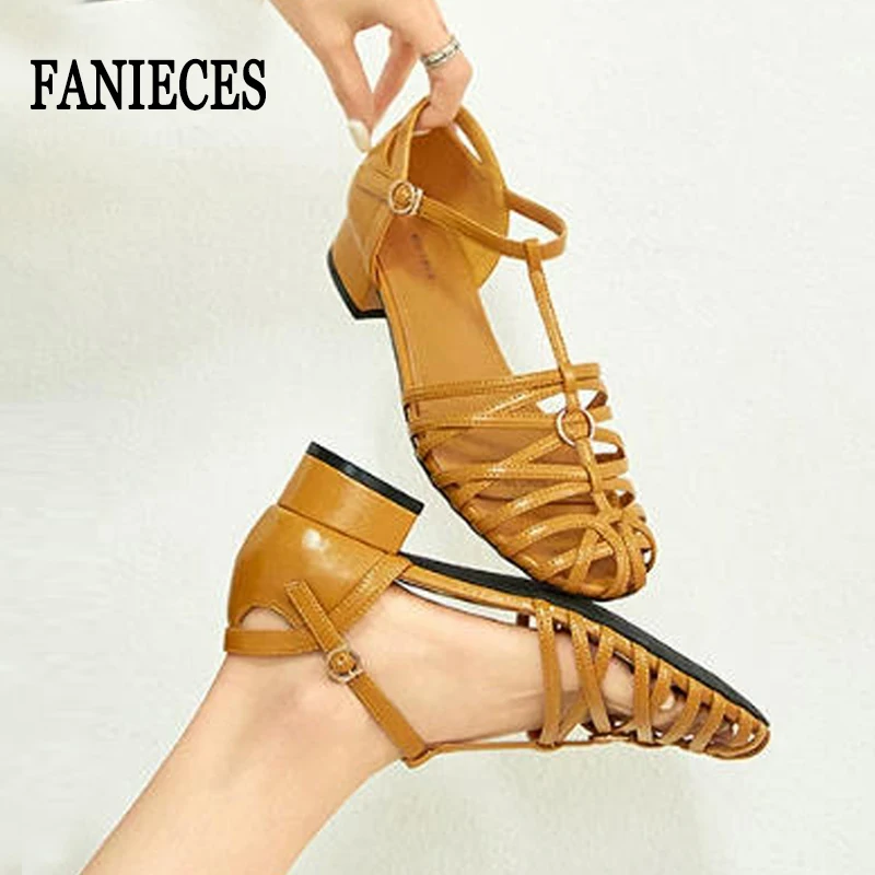 Sandalias Romanas de Talla Grande para Mujer, Tejidas, con Tacón Grueso, Punta Cerrada, Correa al Tobillo, Diseño Hueco, Estilo Vintage, para Vestir, Playa, Gladiador