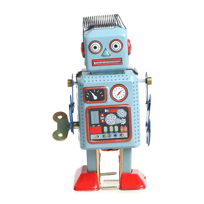 Vintage Mechanical Clockwork Wind Up Walking Robot Tin Toy Kids Gift Collection