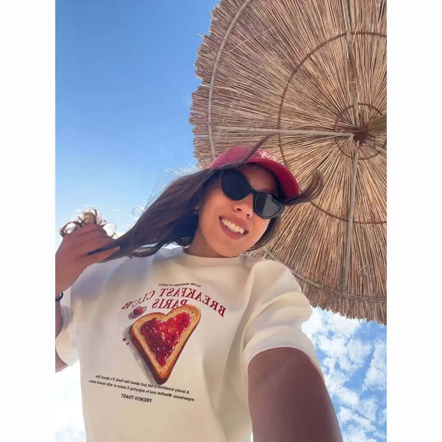 Camiseta holgada informal para mujer, 100% americano de algodón puro con estampado de Granada en forma de corazón Retro de dibujos animados para vacaciones de verano