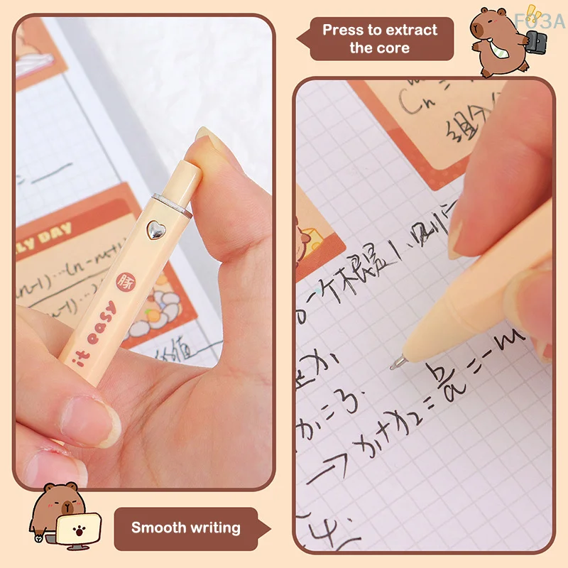 Stylo gel à séchage rapide Kawaii, dessin animé, belle Capybara, stylo gel à presser, étudiant, papeterie, école, fournitures de bureau, cadeaux, 4 pièces