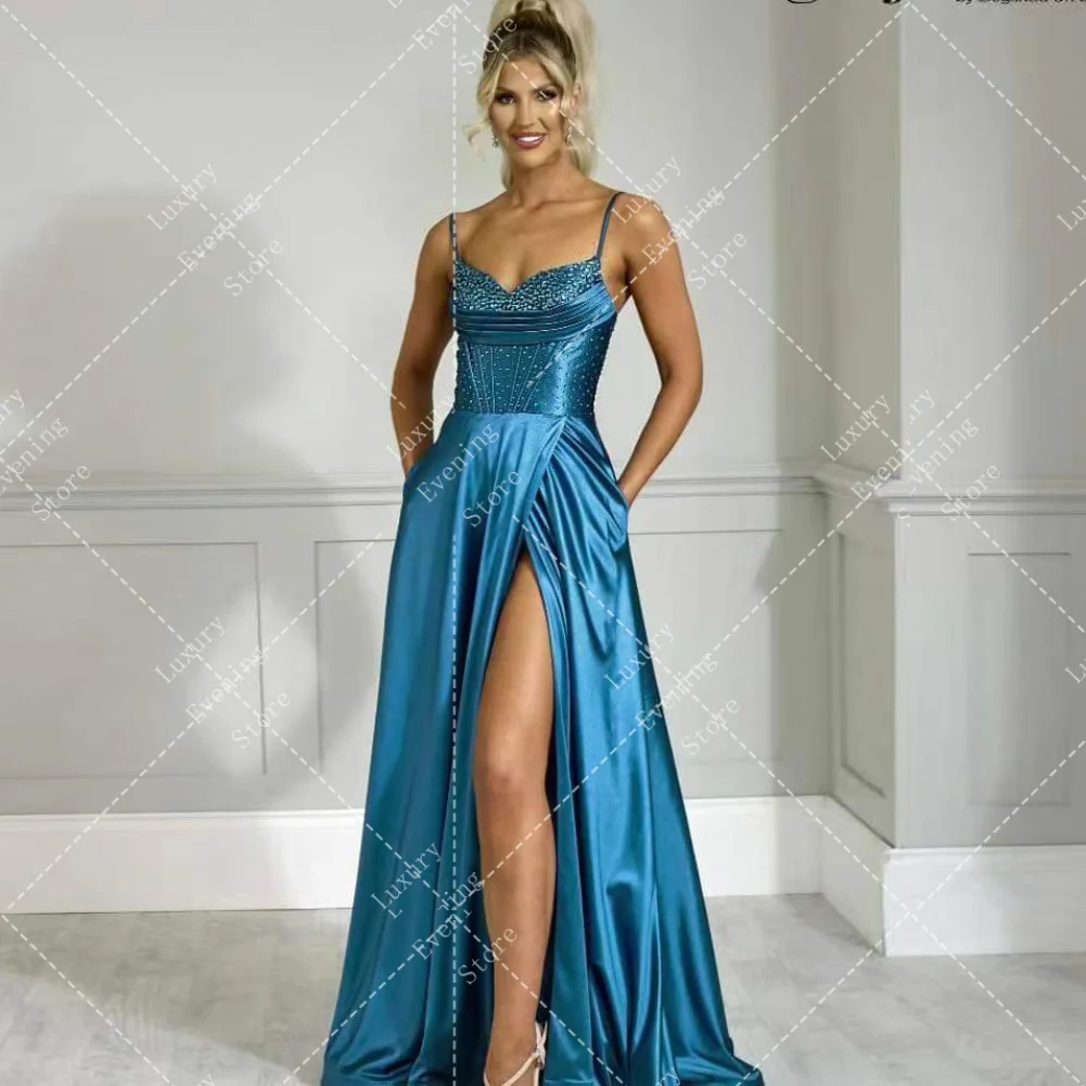 Luxury Sequined Sweetheart Evening Dresses A Line For Woman Sexy Side High Split Prom Gowns Formal Elegant Celebrity Vestidos