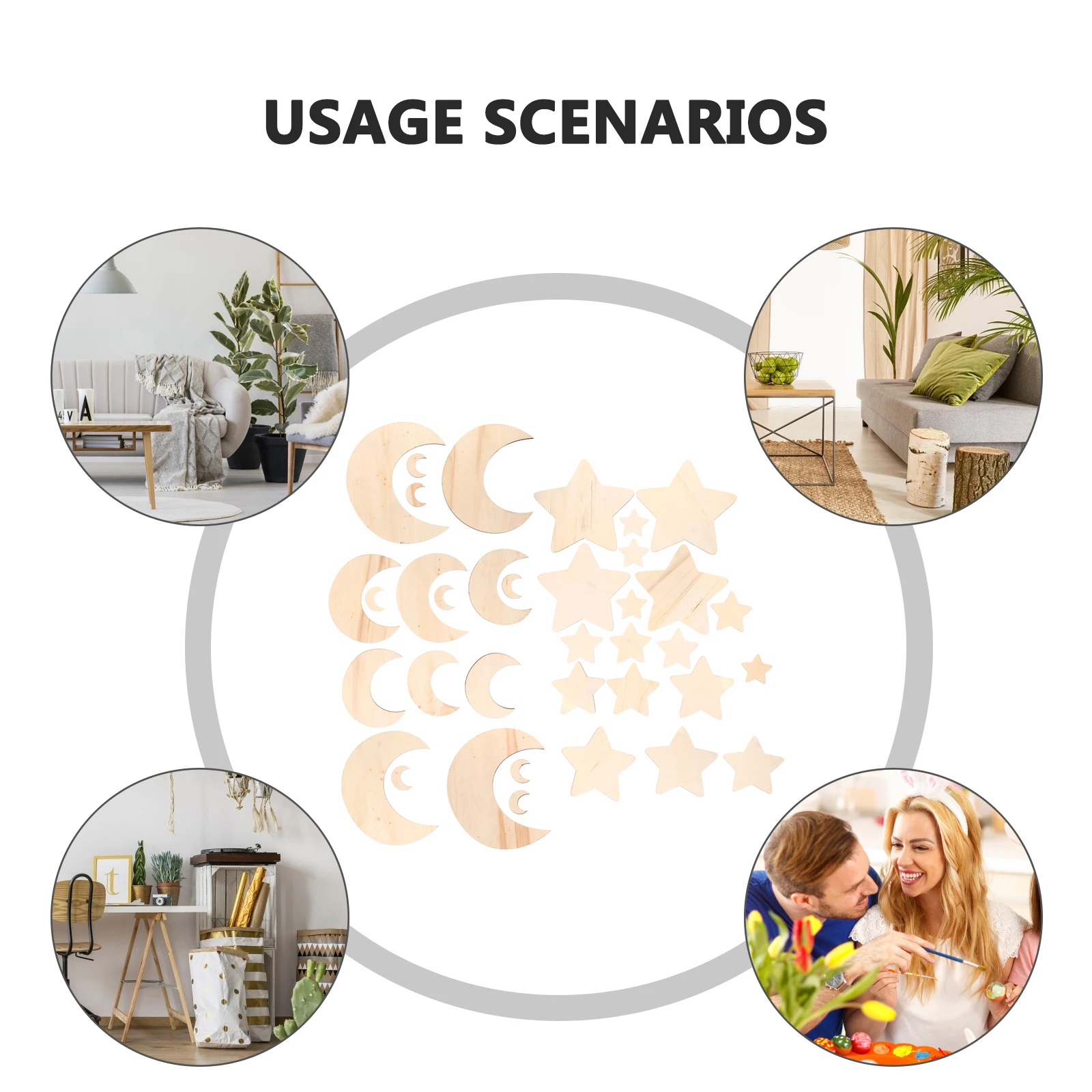 

36 Pcs Star Moon Wooden Cutouts Unfinished Wood Slices DIY Crafts Home Decor Kids Party Paintable Both Sides Save Time Effort