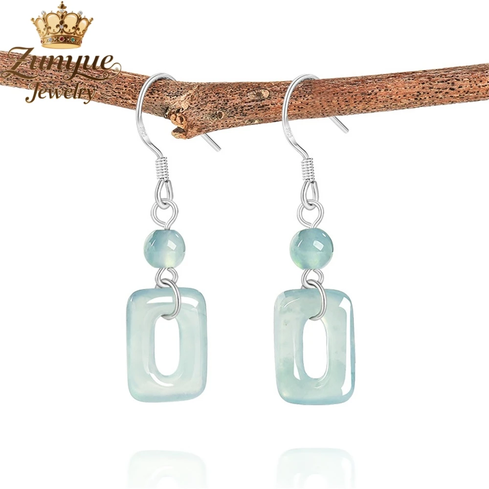 

S925 Серебро, инкрустированные натуральным нефритом класса А, квадратные геометрические серьги с синей водой, роскошные качественные ювелирные изделия, изысканные ювелирные изделия