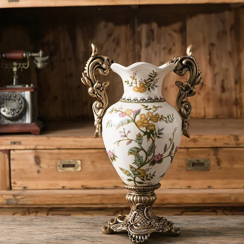Retro Style Landing Binaural Ceramic Vase Home Furnishings Living Room Desktop Large Size Vase Trophy Shape Ornaments Decorate