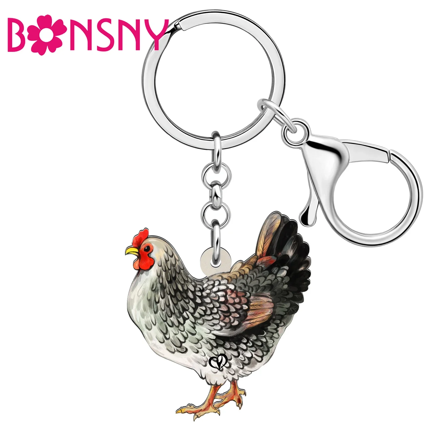 BONSNY Acrylic Hen Chicken Keychians Funny Farm Animal Key Chains Jewelry Gifts For Women Girls Kids Handbag Car Key Ring