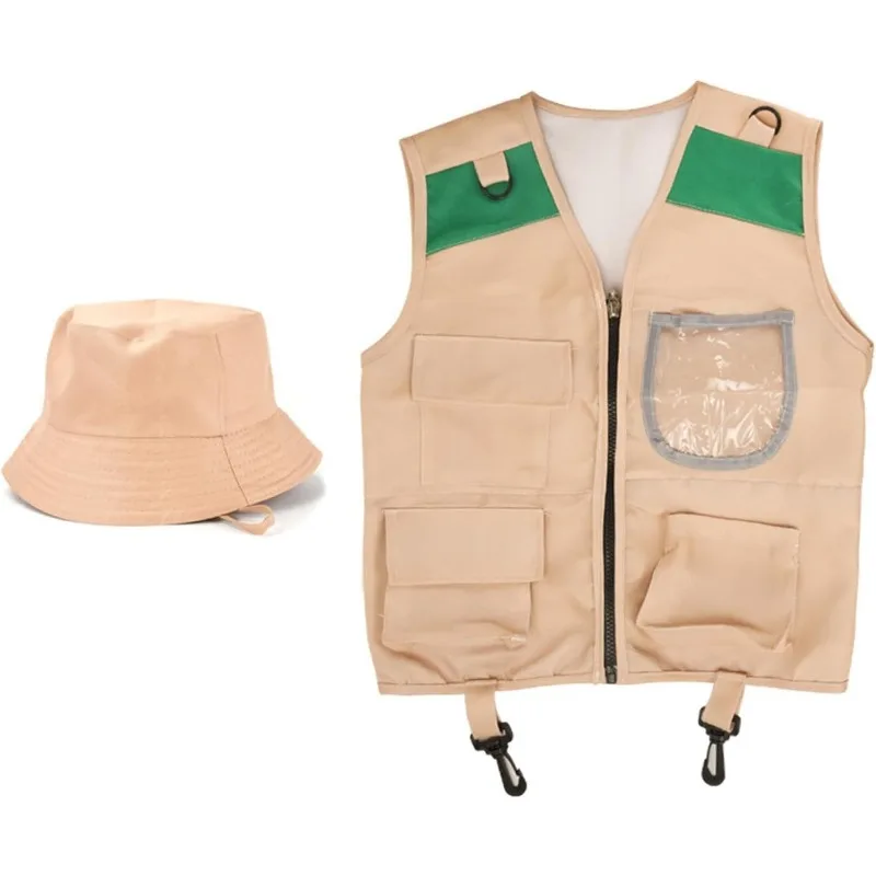 Safari Costume with Cargo Vest Hat,Backyard Explorer Dress Up for Boys Girls,Outdoor Adventure Pretend Play Set for Park Ranger view 2
