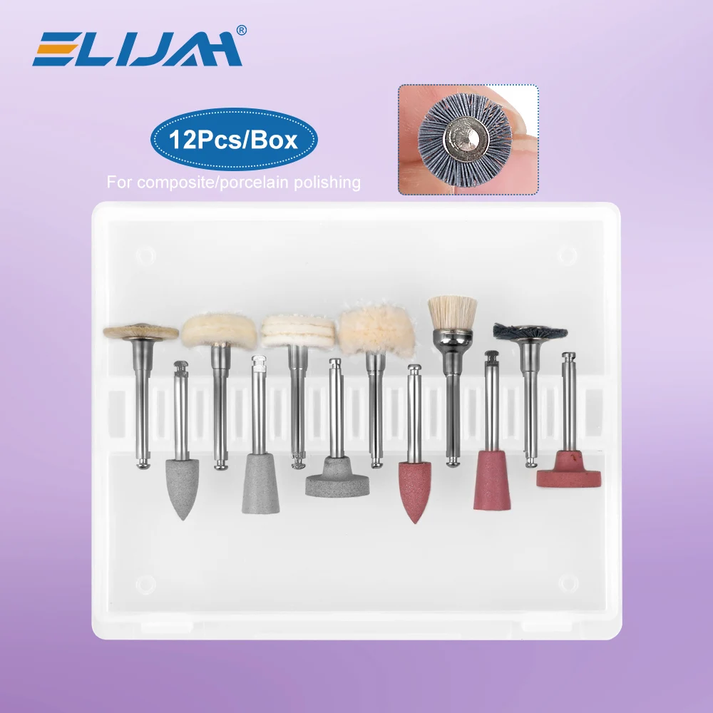 

Dental Composite Polishing Kit 12pcs/kit ELIJAH RA 2.35mm Polisher for Low Speed Hanpiece Porcelain Natural Teeth Nail Polishing