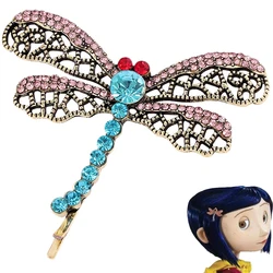 Horror Movie Coraline & The Secret Door Dragonfly Hair Clip Women Crystal Brooches Vintage Hairpins Headwear Hair Accessories