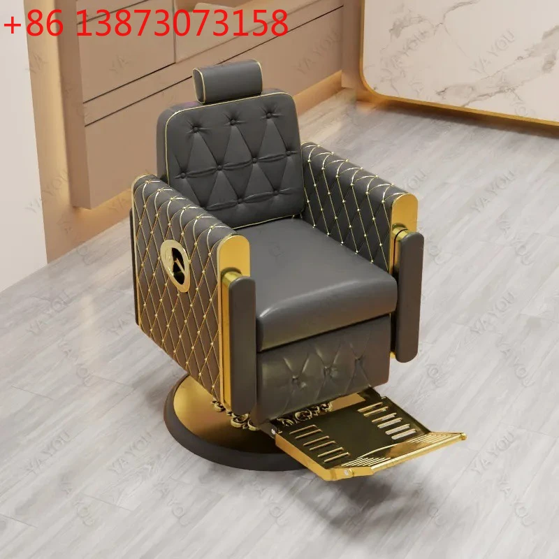 

Золотое ретро парикмахерское кресло для парикмахерской, специальное складное парикмахерское кресло, вращающийся подъемный стул для окрашивания и резки