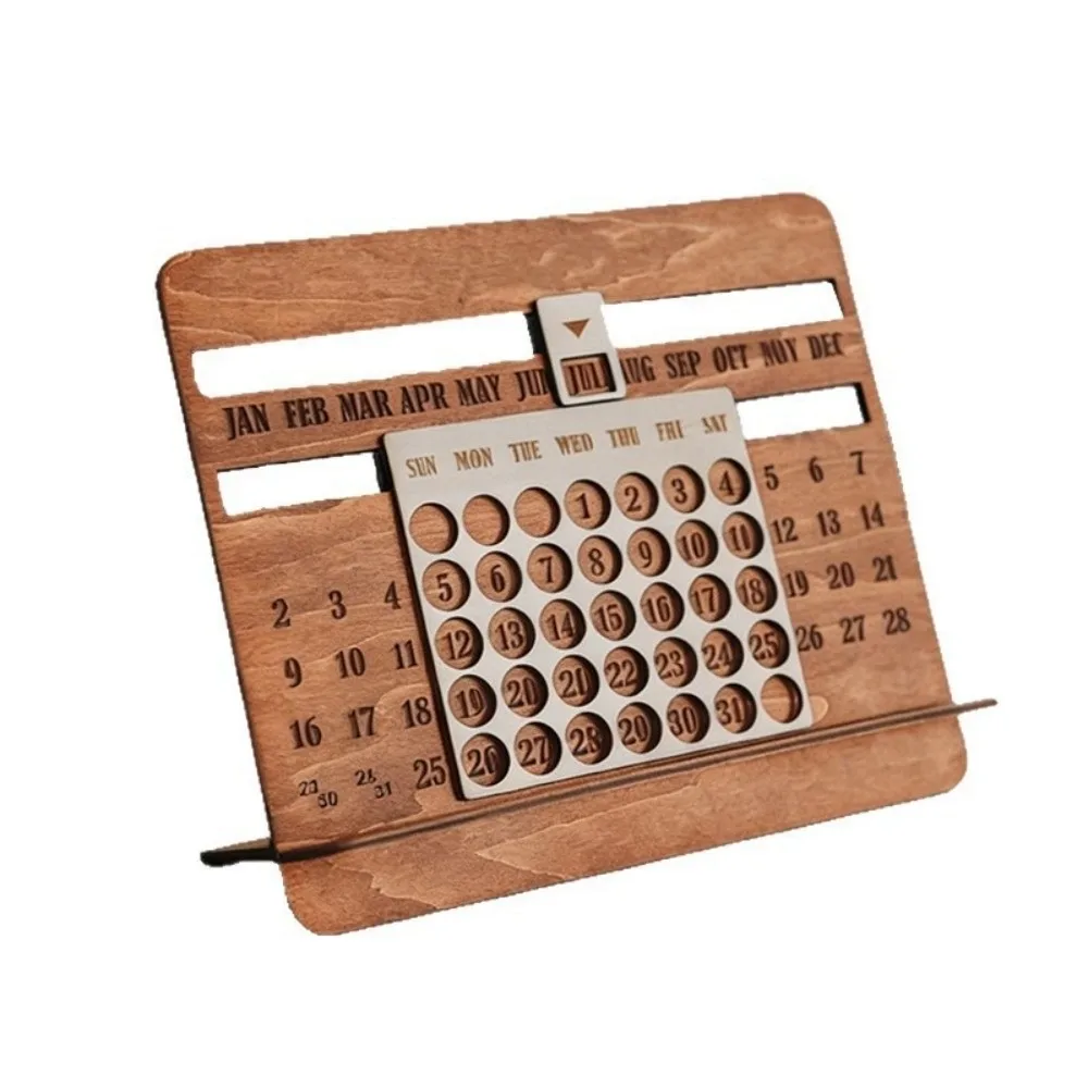Wooden Perpetual Calendar Monthly Chart Design Desk Type Monthly Chart Calendar Year-Round Display Feature Home Decoration
