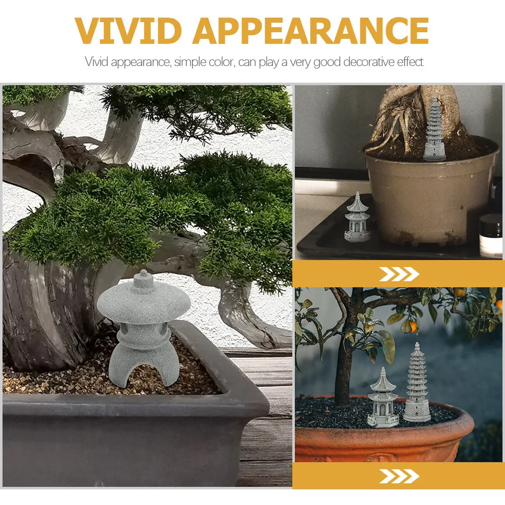 3Pcs Premium Stone Pavilion Statue Garden Decor Small Garden Decorations Mini Pagoda for Balcony Yard Zen Adornments Micro