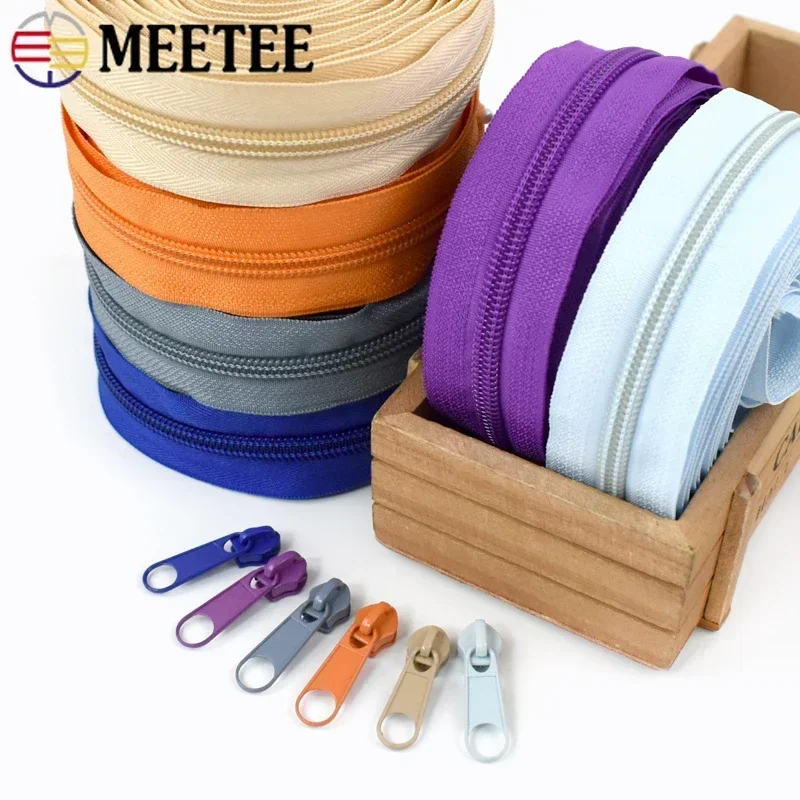 3# 5# Meetee 3/5/10M Rainbow Nylon Zipper Tape with Zippers Slider Decor Zip Closure Repair Kit Bag Garment Sewing Accessories