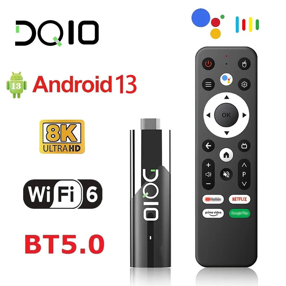 LEMFO DQ10 ATV Mini TV Stick Android13 compatible con vídeo 8K 4K Wifi6 Allwinner H618 Quad Core Cortex A53 caja de TV inteligente remota por voz