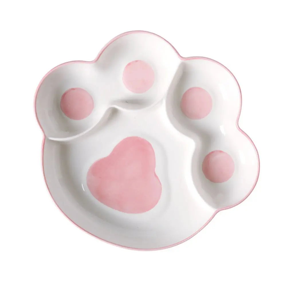 Ceramic Sub-Grid Plate Cat Paw Shape All-in-One Divided Food Storage Tray for Family Office School Restaurant Lunch Snack Fruit