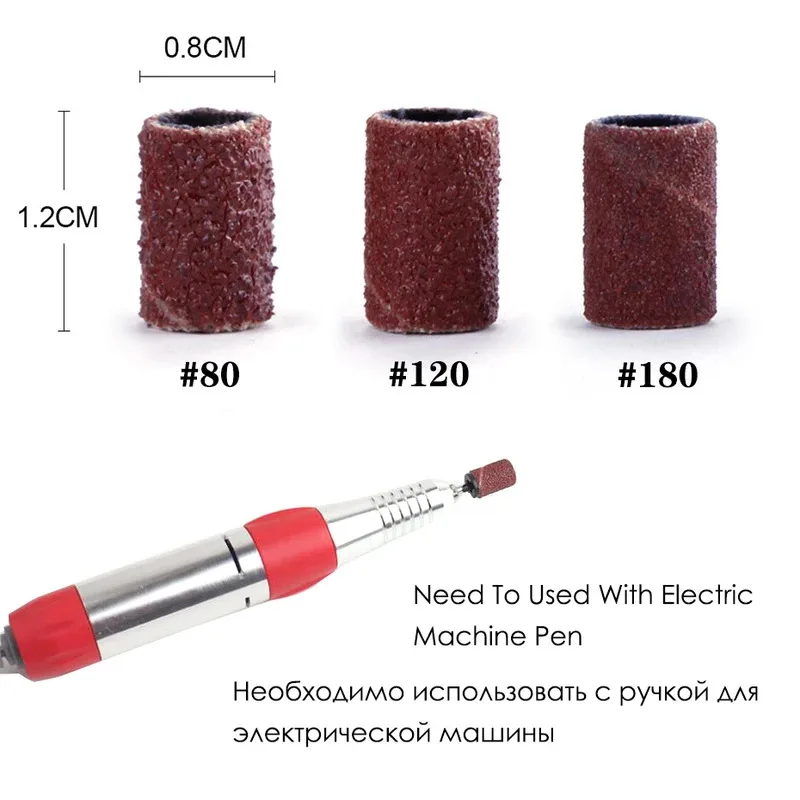 50-100pc Sanding Cap Bands For Electric Manicure Machine 180/120/80 Grit Nail Drill Grinding Bit Files Pedicure Tool Set BEND261