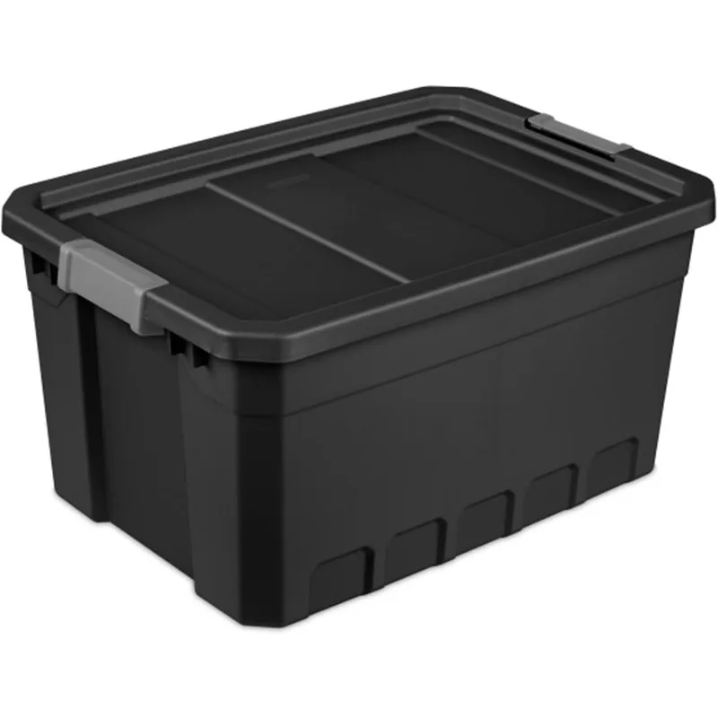 19 Gallon Plastic Stacker Tote, Heavy Duty Lidded Storage Bin Container for Stackable Garage and Basement Organization