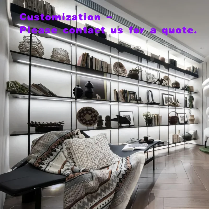 

custom.Modern Designer Open Bookshelf Display Cabinet with Metal Frame Adjustable Shelves Built-in Lighting Hotel Apartment