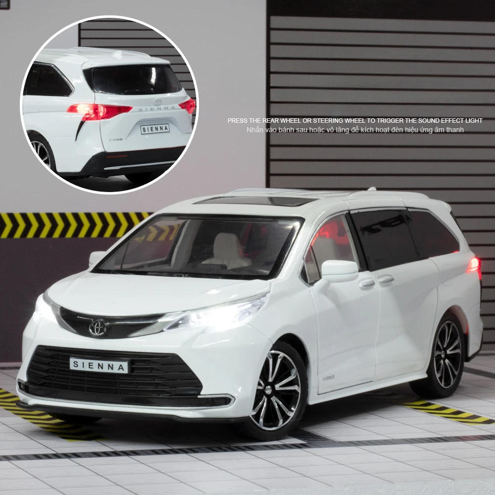 1:24 سيينا MPV دييكاست لعبة سيارة نموذج مصغر التراجع الصوت والضوء الأبواب قابلة للفتح مجموعة هدية لصبي الاطفال