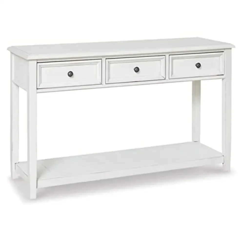 Rustic Farmhouse 3-Drawer Sofa Table Whitewash Wood Console Stand Shelf