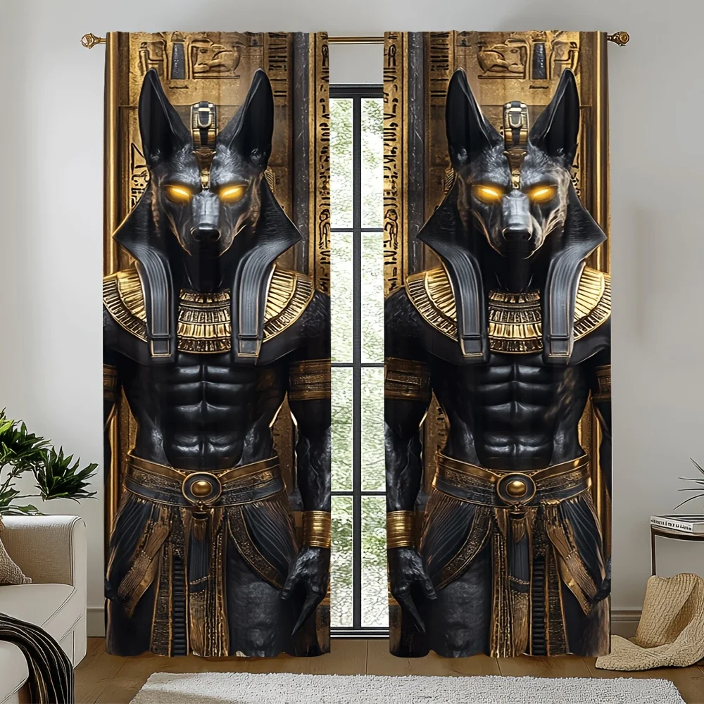 2pcs Egyptian Anubis God Curtains Ancient Mythology Print Blackout Drape Living Room Bedroom Window Treatment