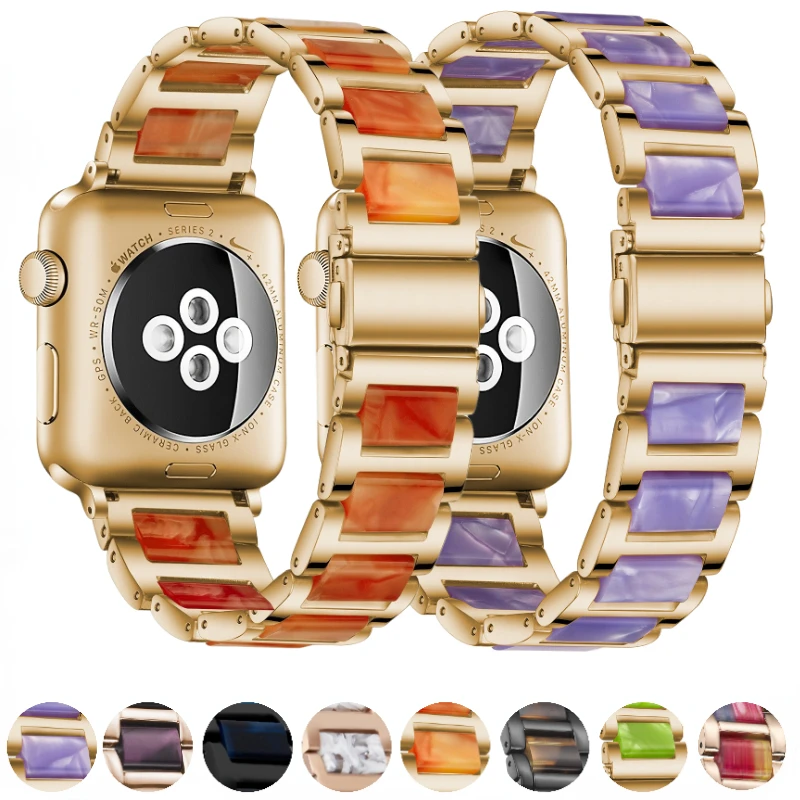 

Resin Metal Strap for Apple Watch Ultra 2 1 49mm 10 42mm 46mm 9 8 7 45mm 41mm Bracelet Wristband for iWatch 6 5 4 SE 44mm 40mm