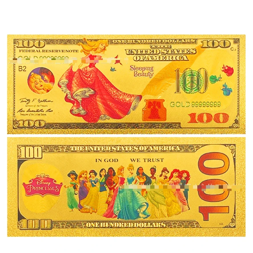

Памятная банкнота принцессы Диснея, аниме-фигурка, мультяшная фигурка, милые индивидуальные украшения с золотыми деньгами, подарки на день рождения для девочек