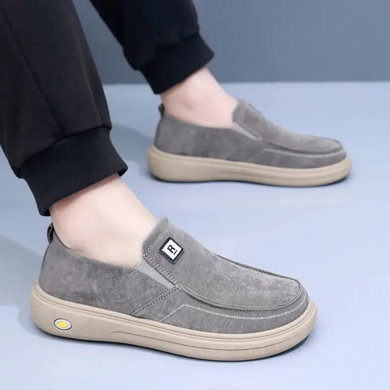 

Men's Canvas Slip-on Casual Shoes Breathable Thick Sole Loafers 2026 Summer Comfortable Non-slip Walking Shoes for Men
