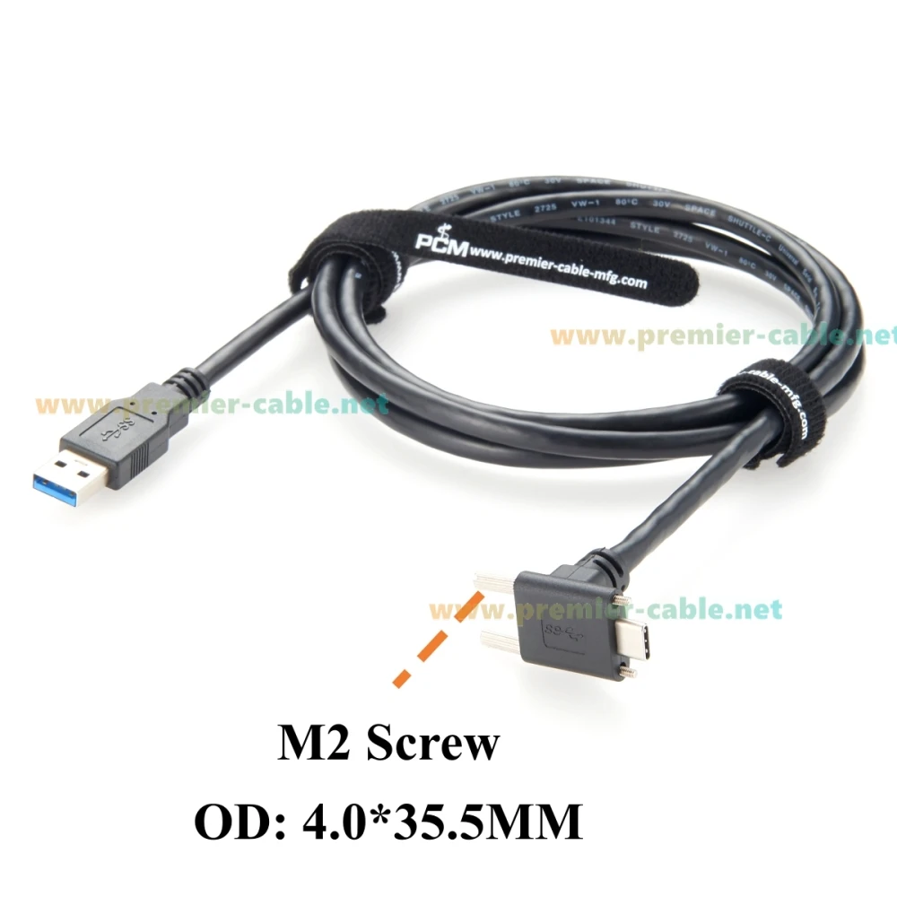 الزاوية اليمنى USB 3.0 ذكر إلى 3.1 C كابل ذكر 5Gbps برغي لوحة جبل نوع C إلى كابل شحن وبيانات للكاميرا الصناعية